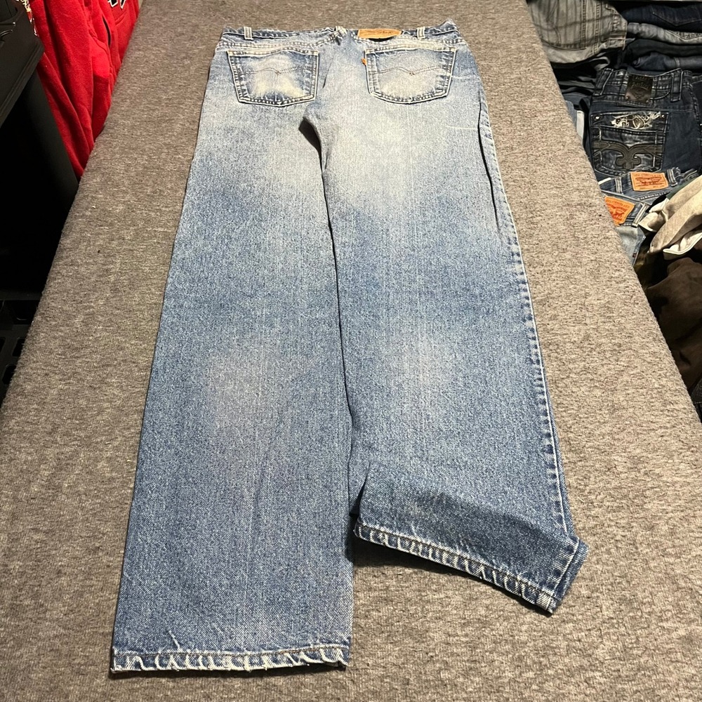 Vintage Levis 505 Orange Tab Jeans Mens 36x34 Light Wash Made in USA Denim